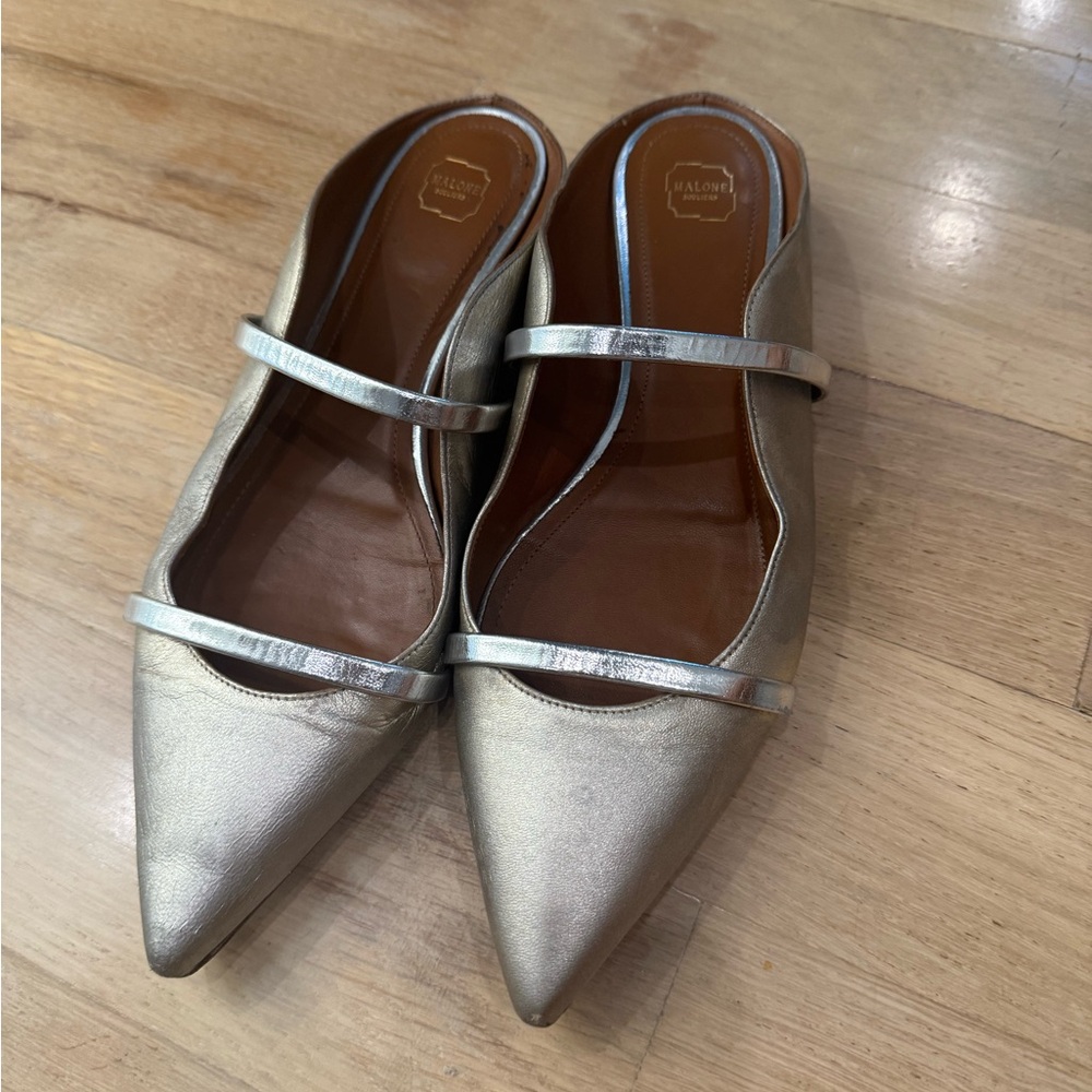 Malone Souliers Metallic Silver Pointed-Toe Mules